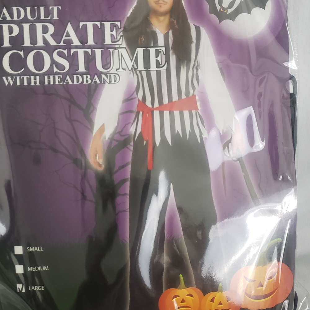Men's Striped Pirate Costume size Large with Accessories New